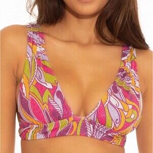 Becca Metallic Psychedelica Shirred Bikini Top Medium M Swimwear NWT $78